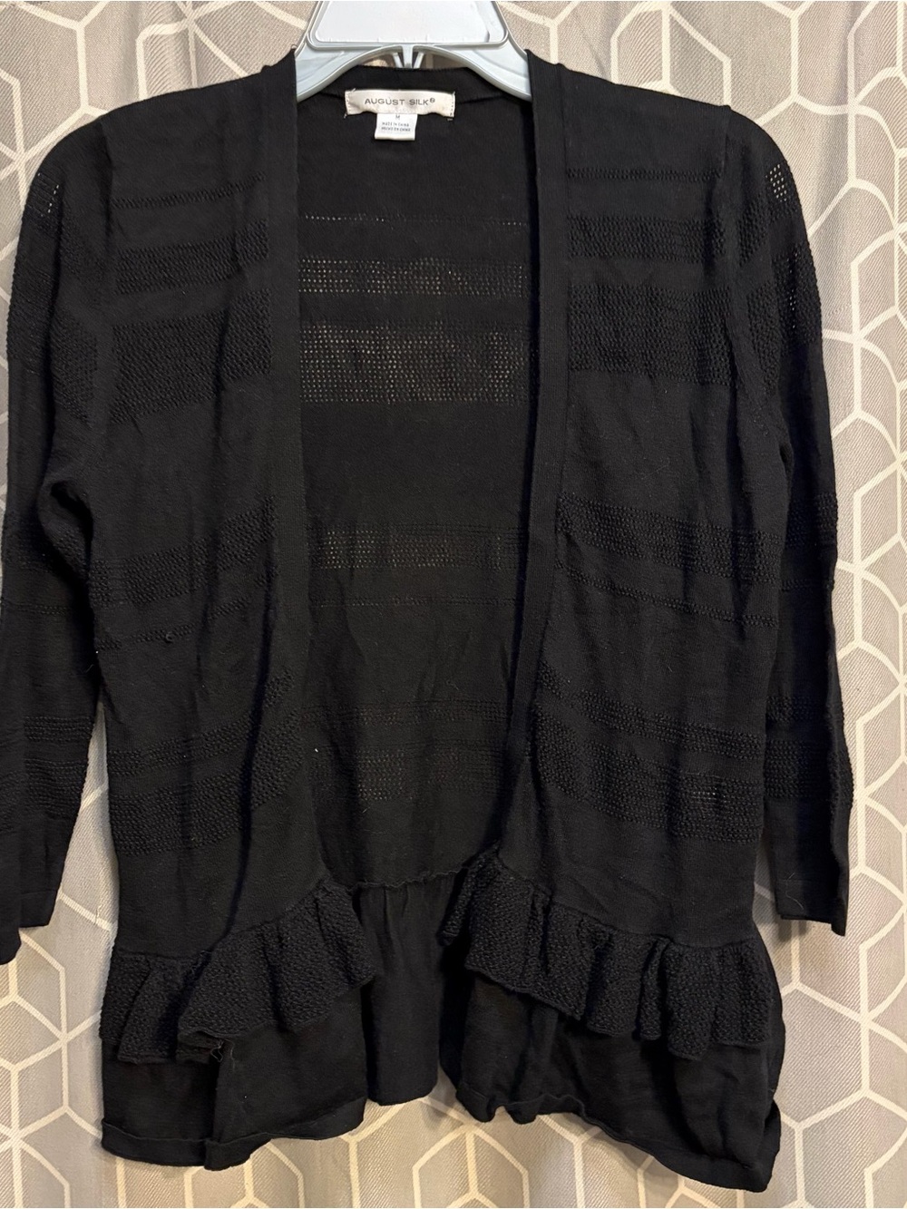 august silk Black Ruffle-Hem Open-Front Cardigan